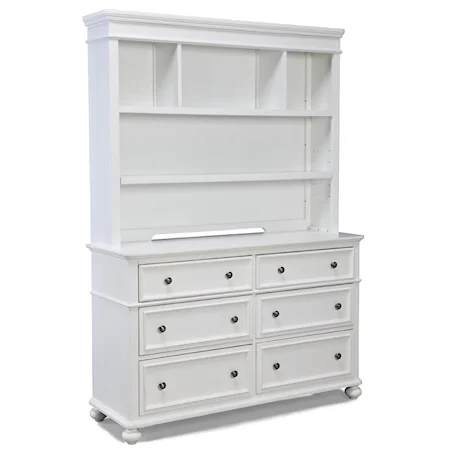 Classic Dresser with 6 Drawers and Bookcase Hutch / Nursery Changing Station with Hutch